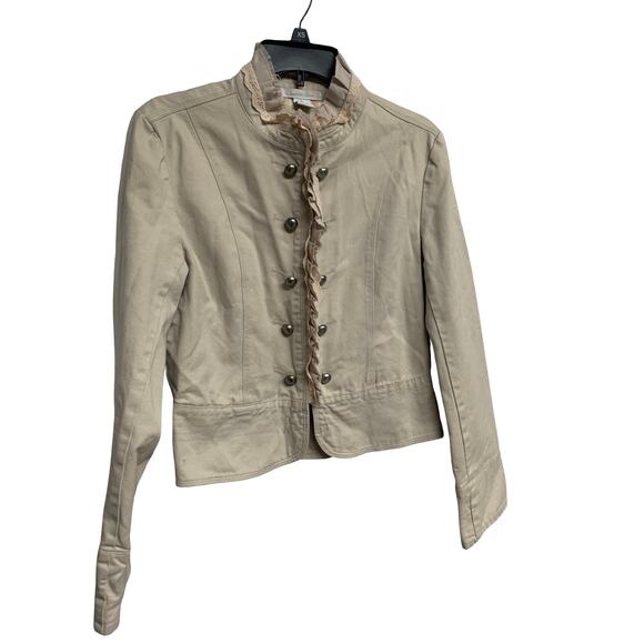 Charlotte Russe Beige Military Ruffle Trim Button Jacket XS Steampunk Style - Picture 3 of 6